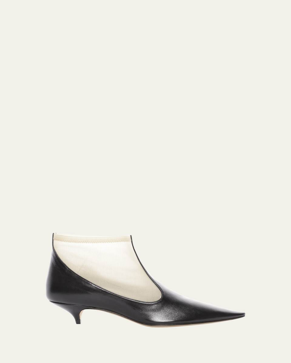 Pointed Mesh Kitten-Heel Booties